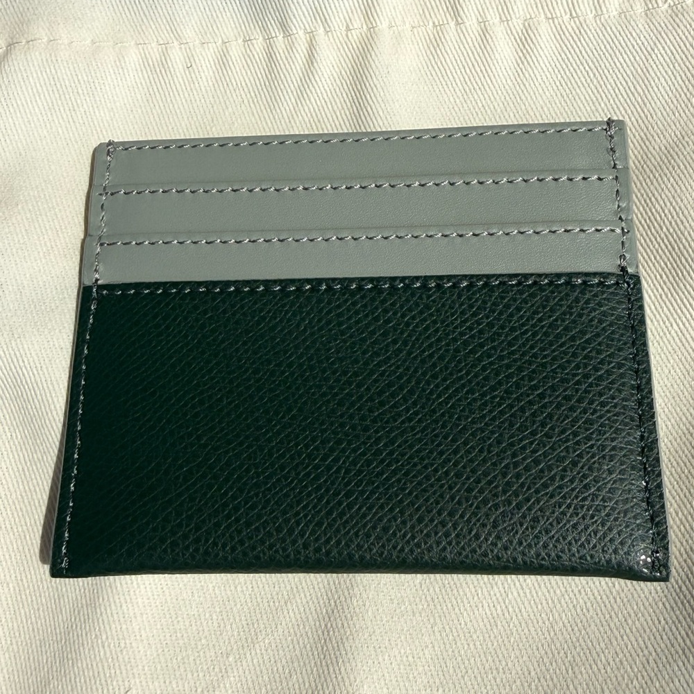 Fendi Green & Light Gray Leather Card Case with Gold FF Emblem - Picture 3 of 7